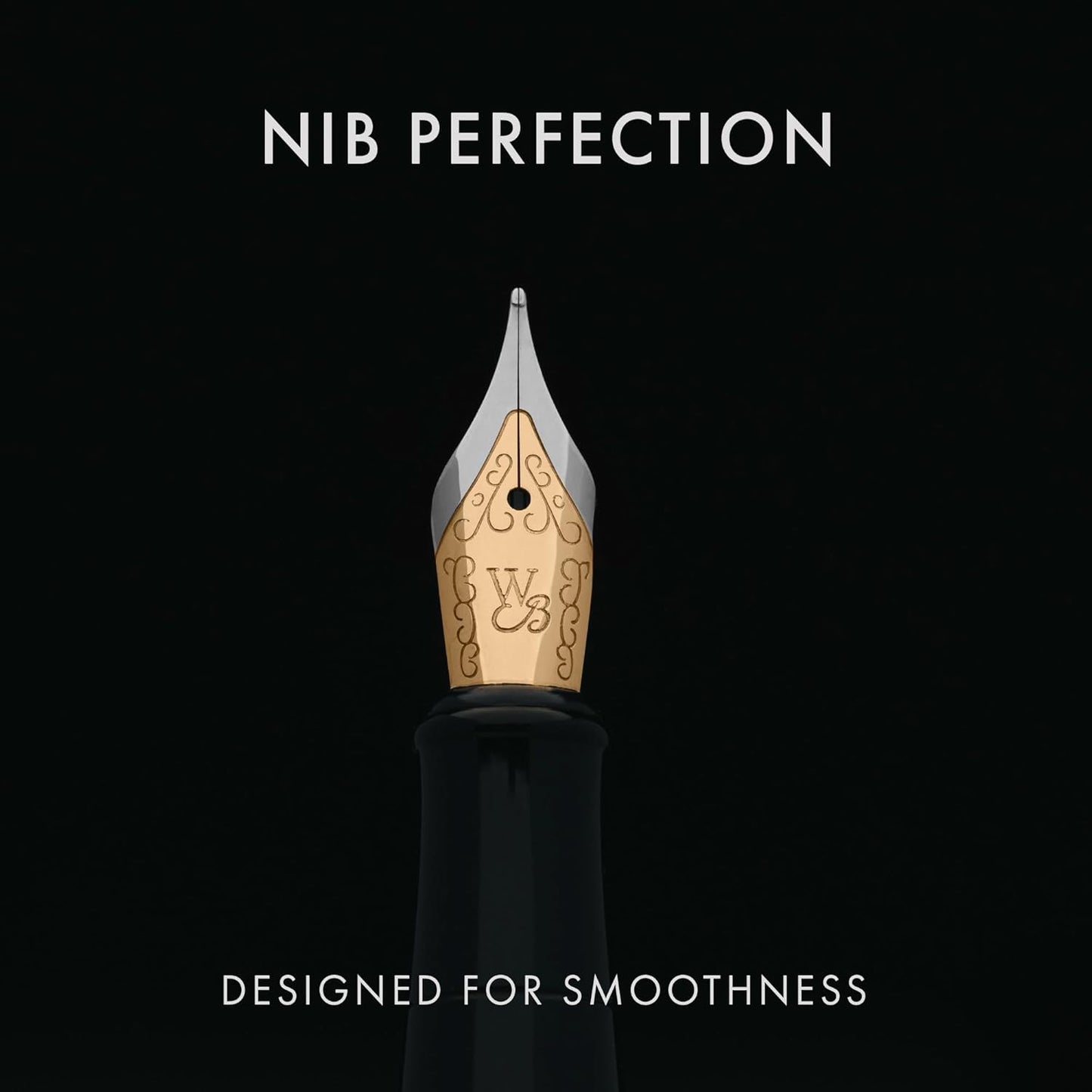 Wordsworth & Black Fountain Pen Set, 18K Gilded Medium Nib, Includes 24 Pack Ink Cartridges, Ink Refill Converter & Gift Pouch, Gold Finish, Calligraphy, [Silver Gold], Perfect for Men & Women