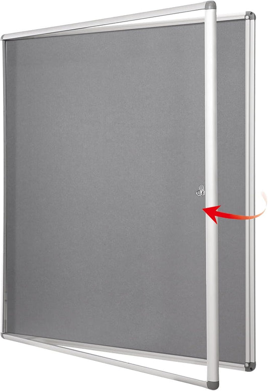 SWANCROWN Lockable Felt Bulletin Indoor Display Case Big Message Center Board with Aluminium Frame,38x38 inches (12xA4)