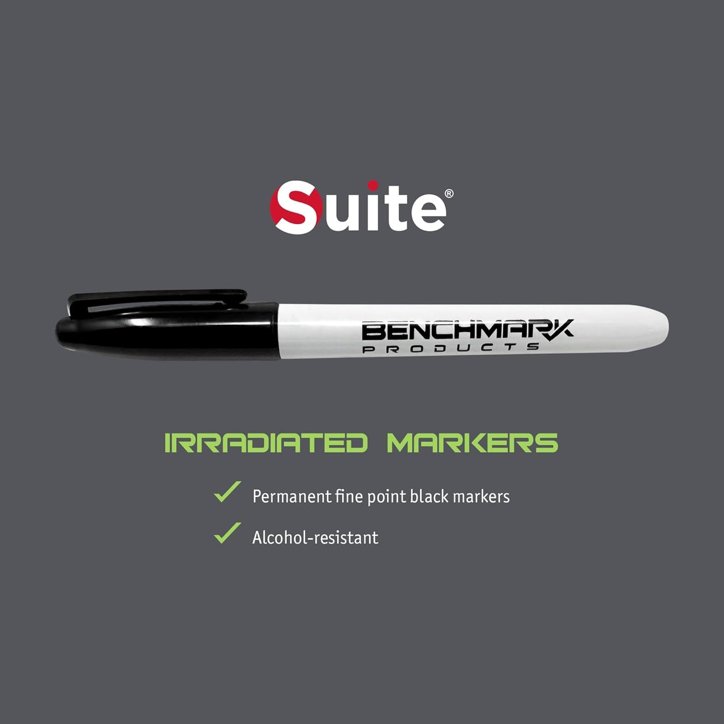 Suite Benchmark Products Permanent Markers, Black, Sterile and Irradiated, 10 Markers/Pack (Retractable)