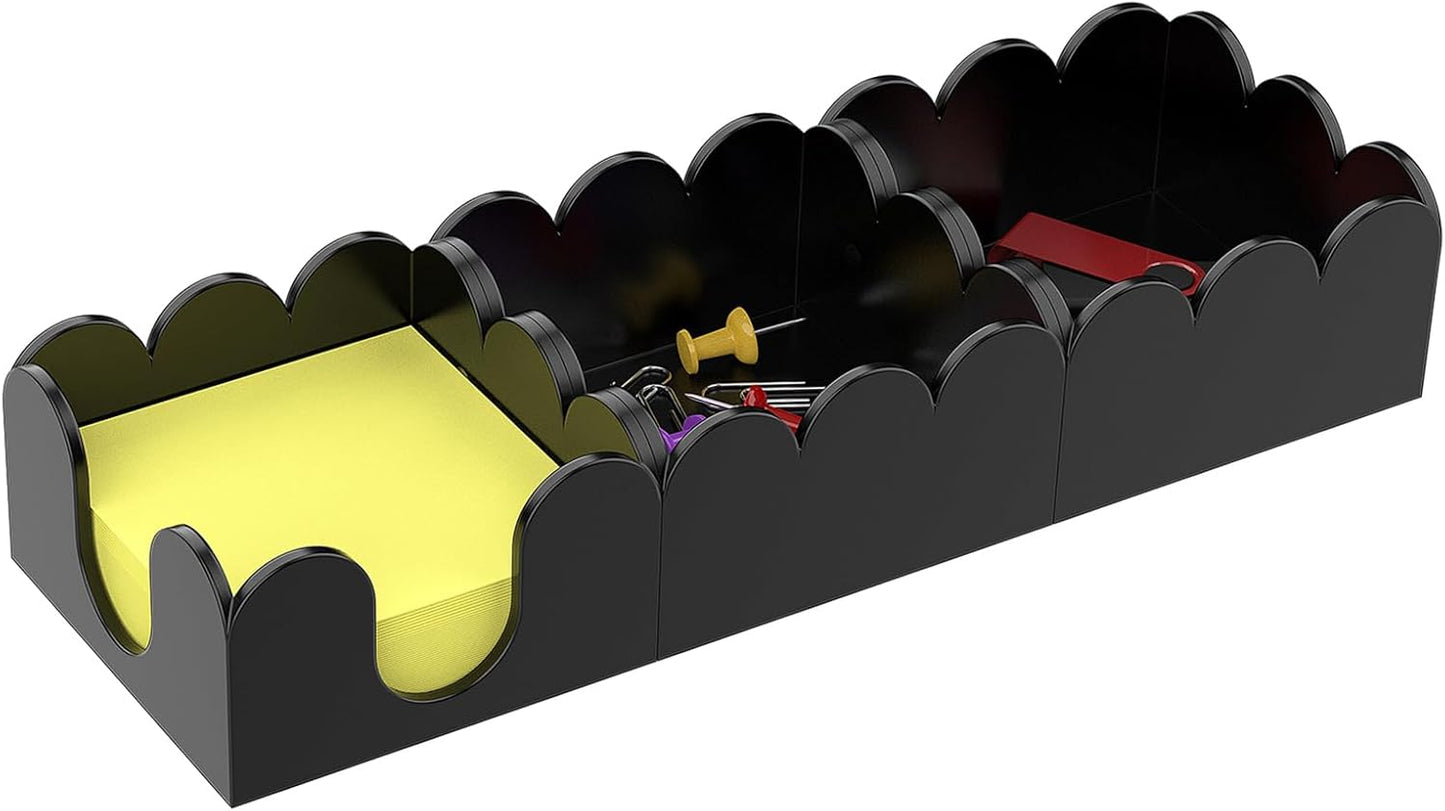 YAGELI Magnetic 3-in-1 Acrylic Sticky Note Holder Dispenser | Modern Desktop Organizer for 3x3 Post It Notes & Memo Pads with Non-Slip Base | for Productive Workspace at Office, Home or School | Black