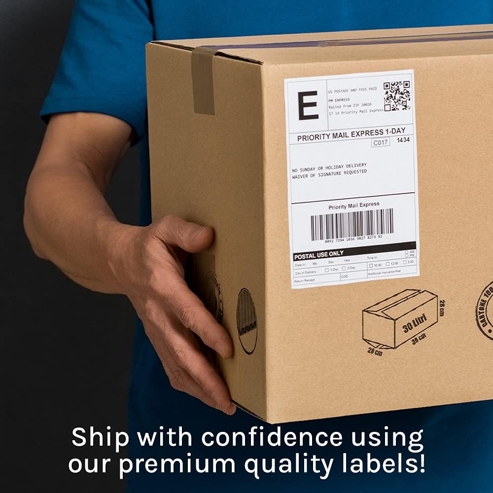 Premium Label Supply White Sticker Half Sheet Labels – 8.5" x 5.5" – Laser/Inkjet Compatible – (2 per Sheet), 100 Sheets - 200 Total Adhesive Labels