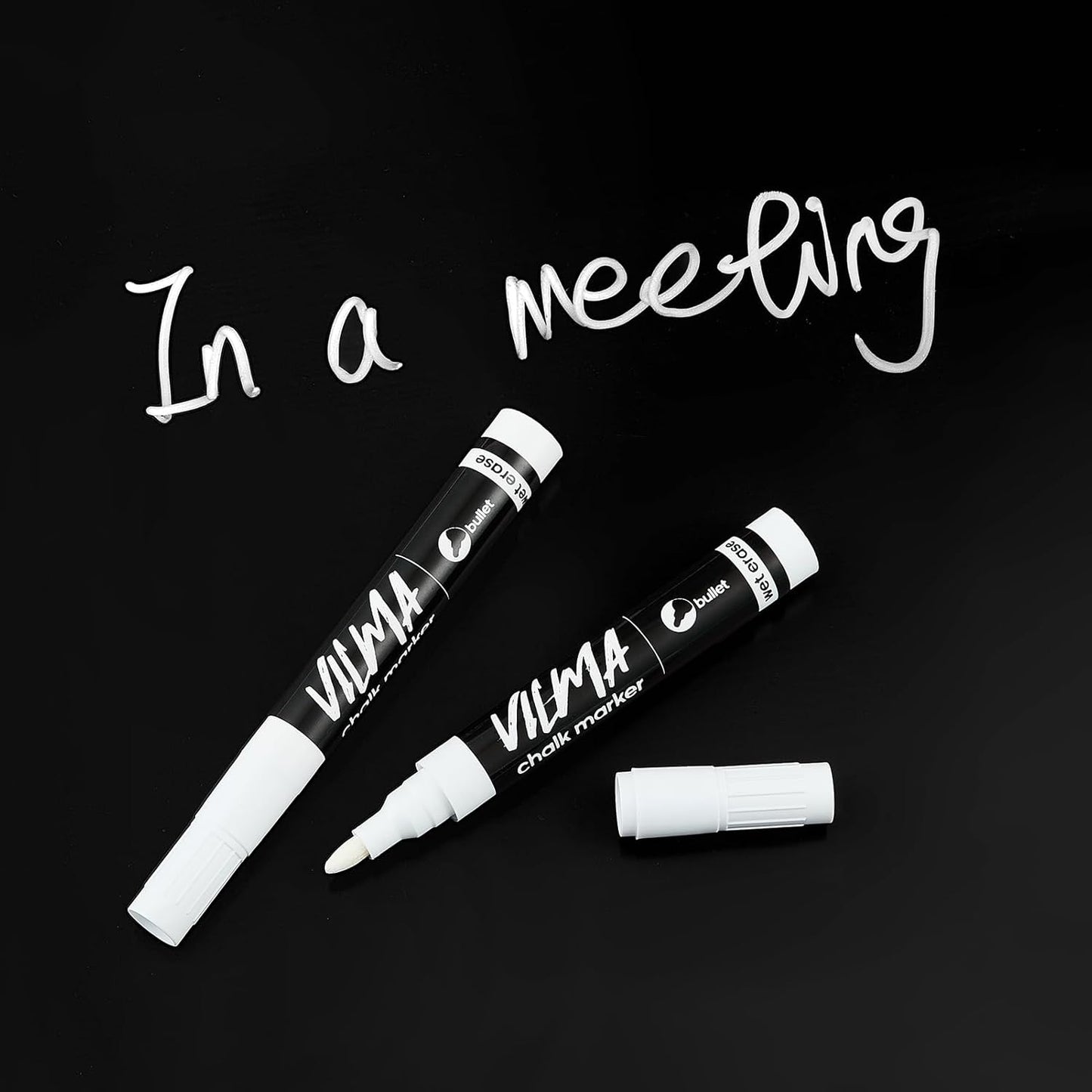 VILMA White Liquid Chalk Markers 36 Pack Chalk Pens for Blackboard, Chalkboard, Windows, Glass, LED Board, Bistro Signs – Erasable Water-Based Ink Ideal for Teachers, Artists & DIY Projects