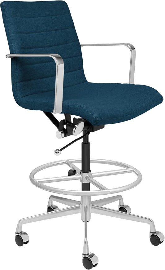 Laura Davidson Furniture SOHO II Ribbed Drafting Chair for Standing Desks, Standing Desk Chair - Ergonomically Designed, Draft Height, Arm Rest & Cushion, Made of Poly-Cotton Fabric,Dark Blue Fabric