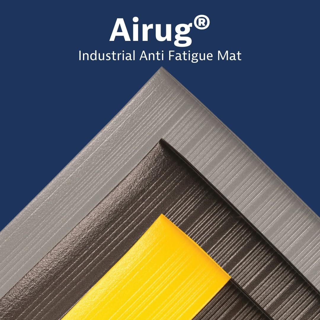 Notrax 410 Airug® 2' x 60' x 3/8" Anti Fatigue Mat, Enhanced Slip Resistance with Beveled Edges and Ribbed Surface, Ideal for Industrial and Commercial Workplaces, Black/Yellow, 410R0324BY