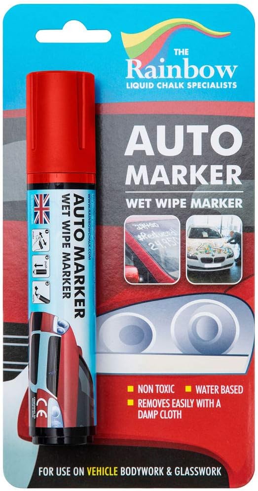 Window Markers for Glass Washable Car Window Paint Pen- Dry Erase Liquid Chalk Marker for Car Decorations on All Surfaces Tire, Windshield - Auto Marker, Autowriter, Rain Resistant (Red, Jumbo Tip)