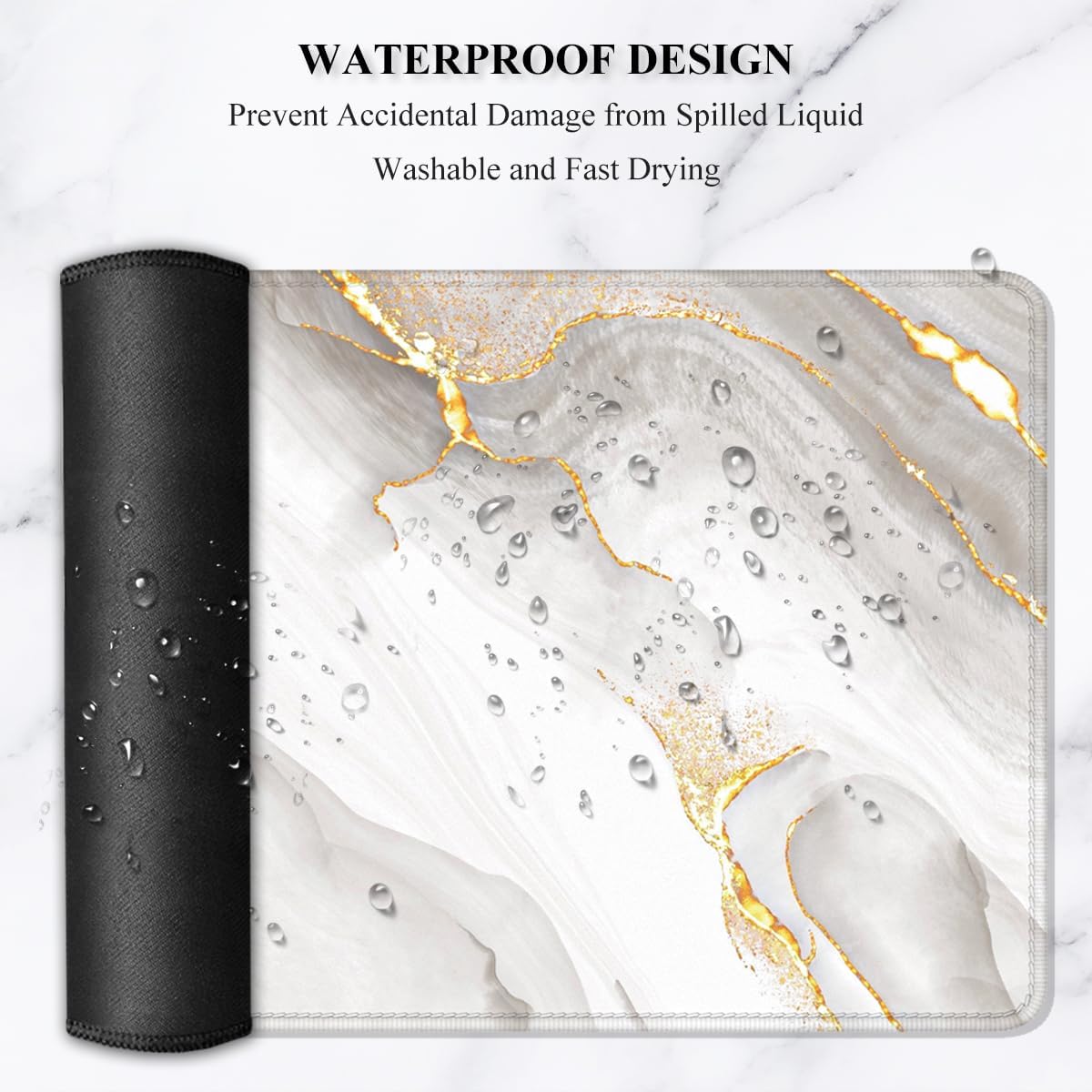 Auhoahsil Large Mouse Pad, XXL Gaming Mousepad, Desk Mat for Desktop, Thick Rubber, Big & Long Size, Stitched Edges, Full Desk Pad for Laptop & Computer, Extended 35.4 x 15.7 in, Gold Gray Marble