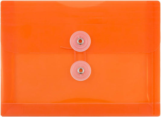 JAM PAPER Plastic Envelopes with Button & String Tie Closure - Index Size - 5 1/2 x 7 1/2 - Orange - 12/Pack