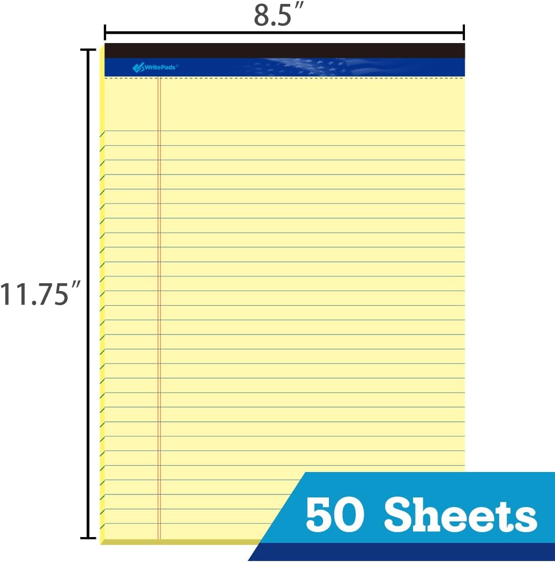 Legal Pads 8.5 x 11,Wide Ruled Note Pads, Canary, 6-Pack, 50 Sheets, Sturdy back, No Bleeding Micro-Perforated Writing Pads for School Office, Made in the USA