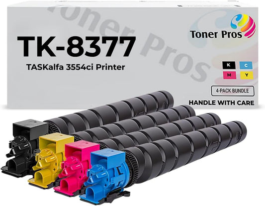Toner Pros Compatible Replacement Toner Cartridge for Kyocera TK-8377 – High Yield Black TK-8377K, Cyan TK-8377C, Magenta TK-8377M, Yellow TK-8377Y – for TASKalfa 3554ci Printer – 4-Pack