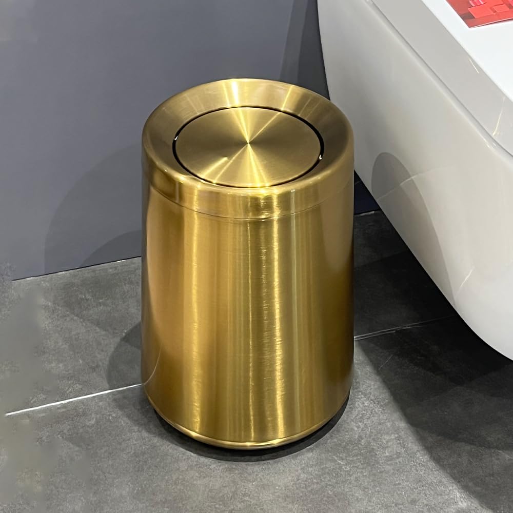 10 L/3 Gallen,Gold Small Trash Can for Bathroom,Brushed Stainless Steel Garbage Can with Flipping Lid,for Bathroom,Living Room,Bedroom,Hotel,Conference Room(Gold)