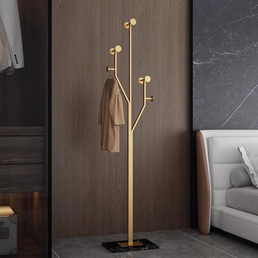 Gold Coat rack,Sturdy coat tree freestanding heavy duty with Marble Base,Metal standing coat rack for Bedroom,Entrance,Modern coat hanger stand for Coats,Hats,Bags(gold)