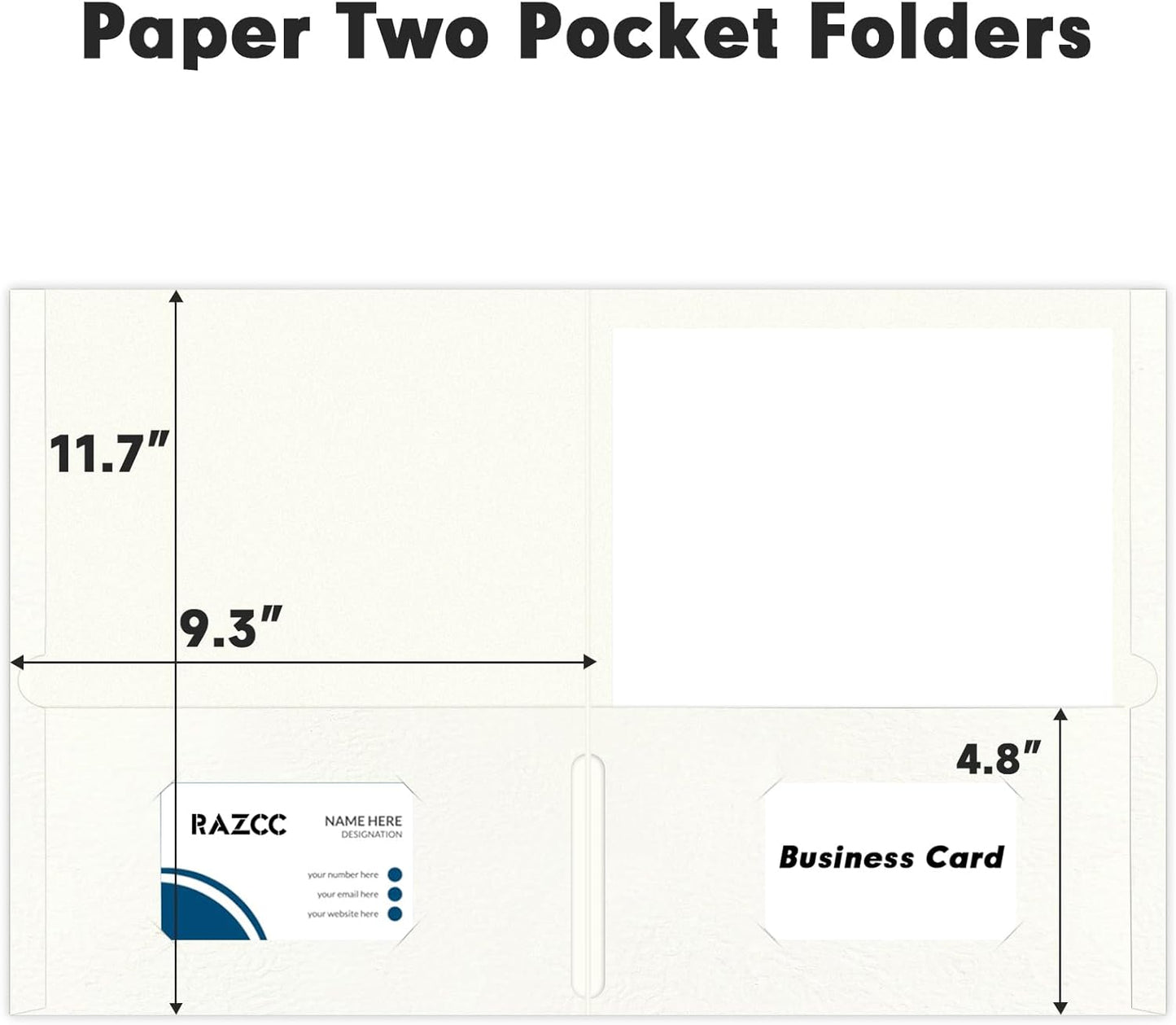 Two Pocket Folders, RAZCC 30 Pack File Folders with Pockets Fit Letter Size Paper, Thick Paper File Folder for School Office Business Home (White)