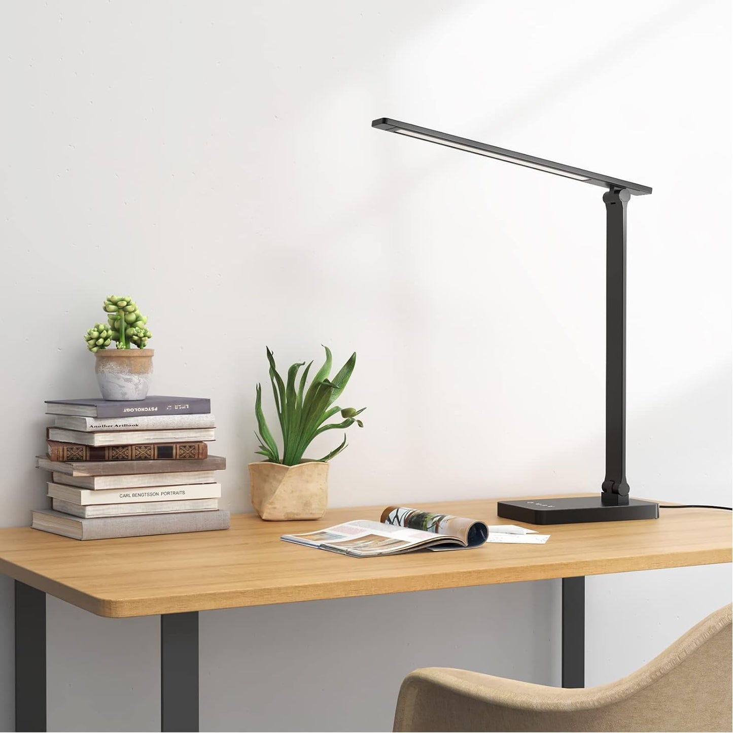 Lepro LED Desk Lamp with USB Charging Port Dimmable Home Office Touch Control Reading Table Lamp,3 Color Modes with 5 Brightness Level,College Dorm Room Essentials, Eye Caring, Sewing, Crafting, Black
