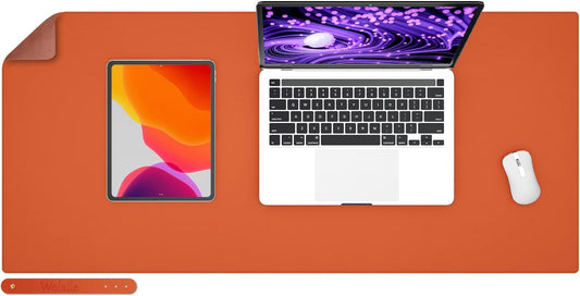PU Leather Desk Pad Blotter,Waterproof Orange Office Desk Mat for Women,Non-Slip Writing Desk Protector Large Mouse Pad,36x17inch