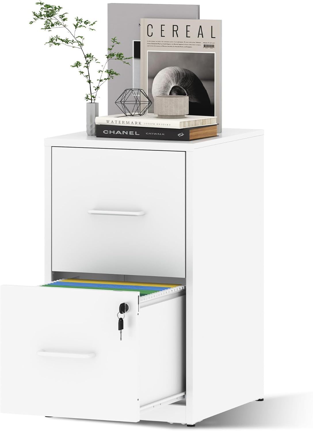 2 Drawer File Cabinet with Lock, Vertical File Cabinet with Lock, Locking File Cabinet Hanging Files for A4/ Legal/Letter,White