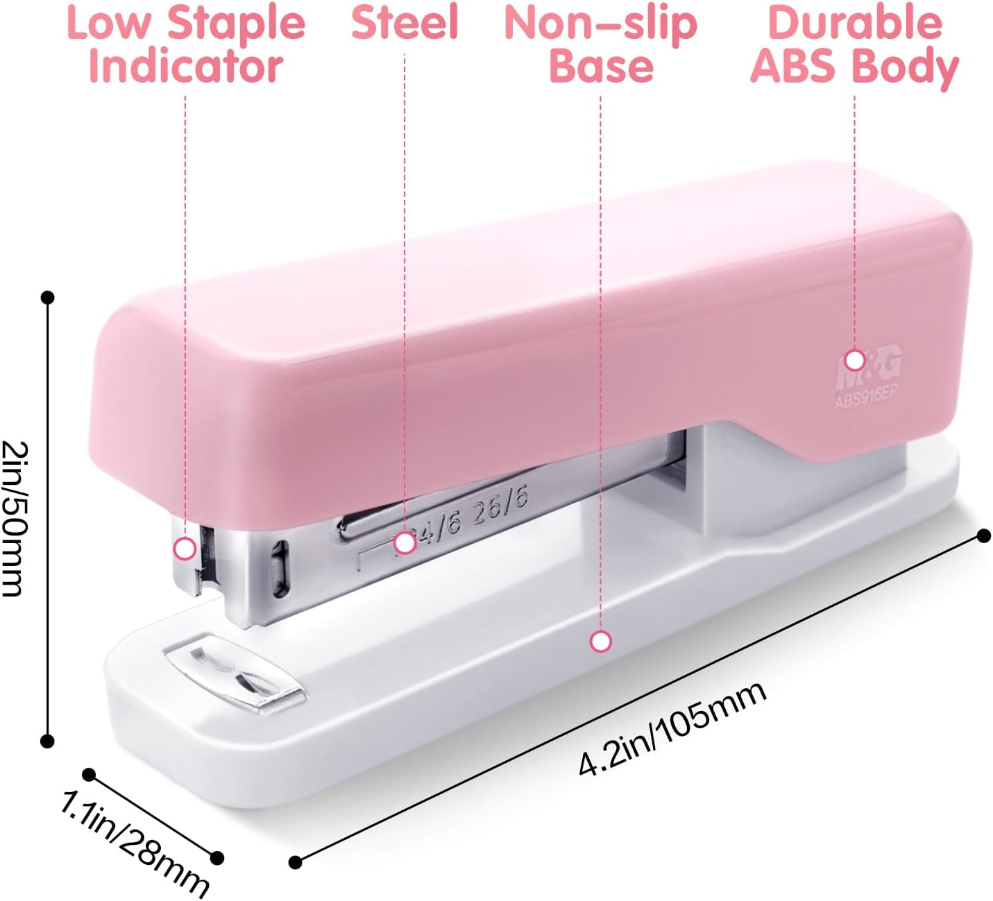 M&G Desktop Stapler, Basic Office Stapler with 1000 Staples, 20 Sheet Capacity, Portable Small Desk Staplers for School Home Office (Pink)