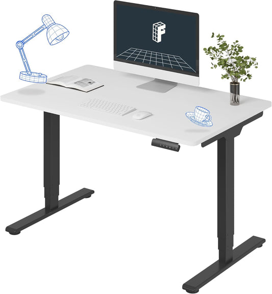 FLEXISPOT E6 Essential 3 Stages Dual Motor Electric Standing Desk 48x30 Inch Whole-Piece Board Height Adjustable Electric Sit Stand Desk(Black Frame + White Desktop, 2 Packages)