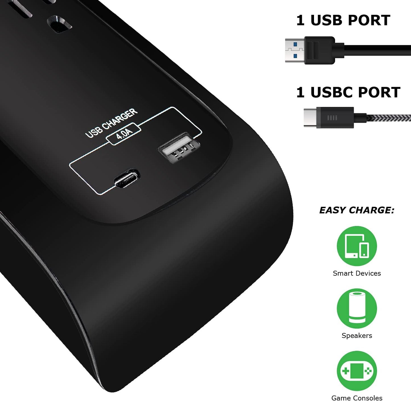 Digital Energy 25 FT USB-C and USB-A 8 Outlet 4200 Joules Surge Protector Power Strip, 3 Wide Spaced Outlets, Black