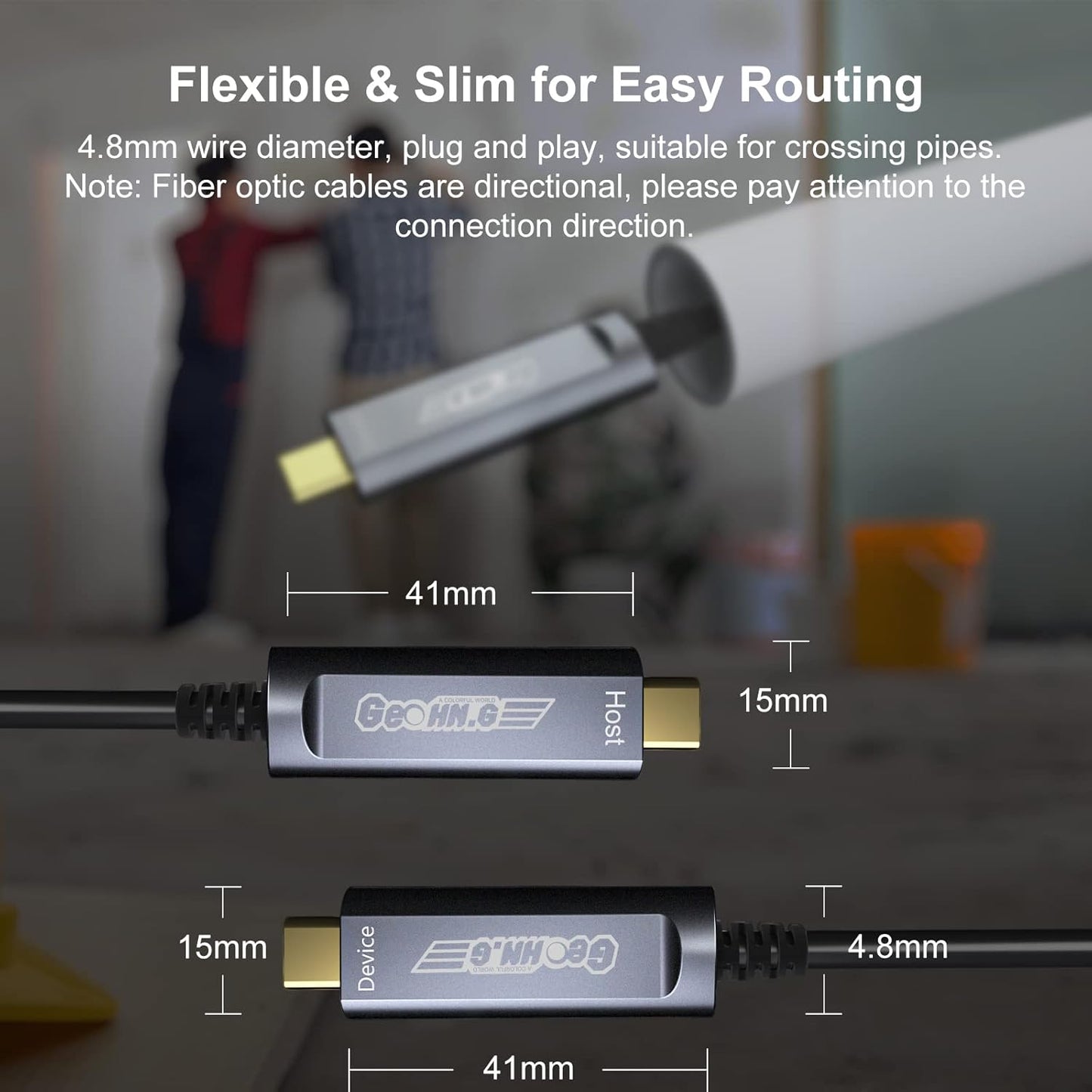 USB C to C Fiber Optic Extension Cable 20M/65FT, USB 3.2 10Gbps Long Distance Active Optical USB C GEN2 Cable for VR/AR, Quest2, Webcam, Camera, Mini PC and More - Grey