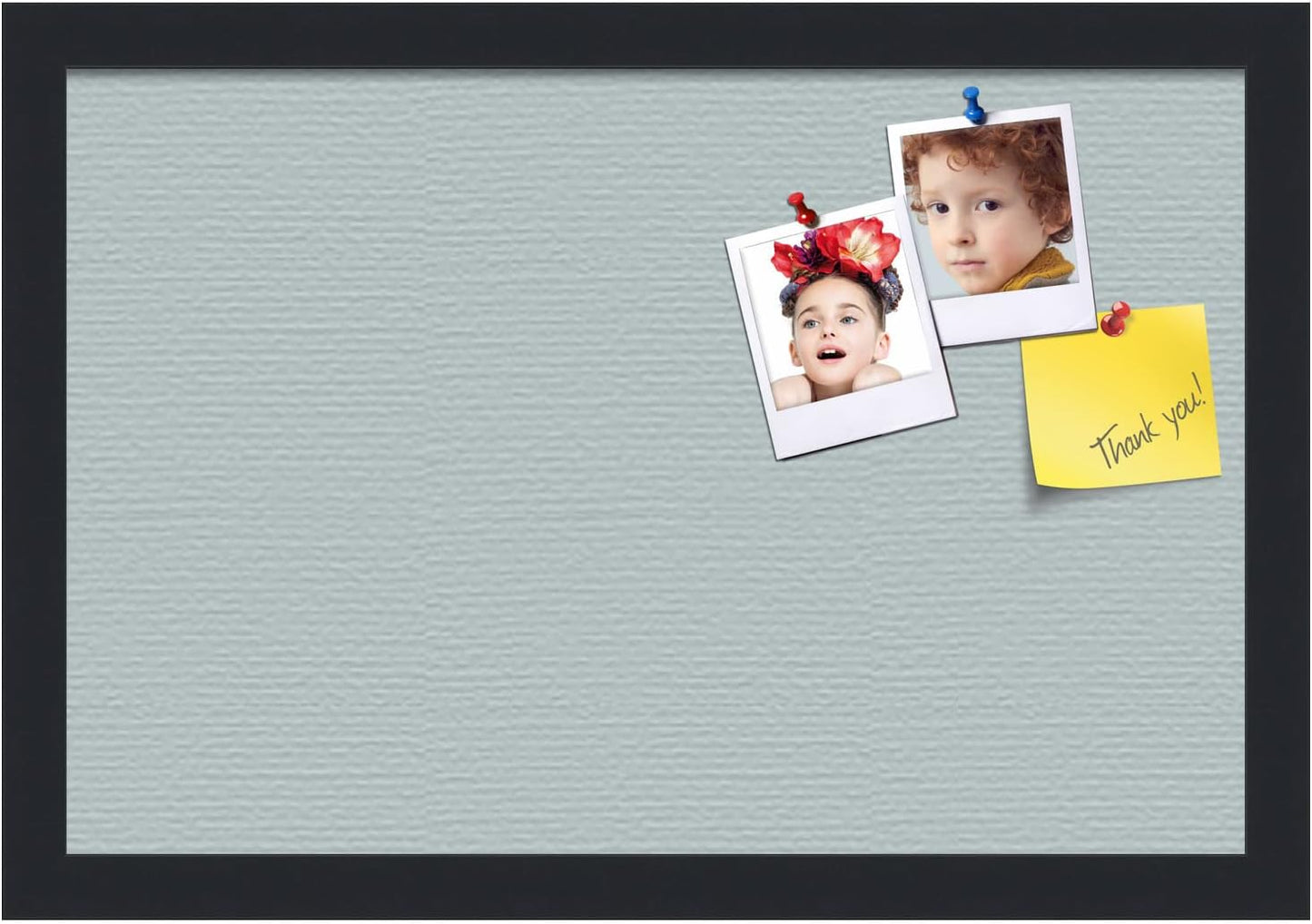 PinPix 18x12 Inch Cork Bulletin Board. This Decorative Framed Pin Board Comes with Soft Blue Design and a Satin Black Frame. Ideal for Home Office Decor or Message Board (PinPix-1814)