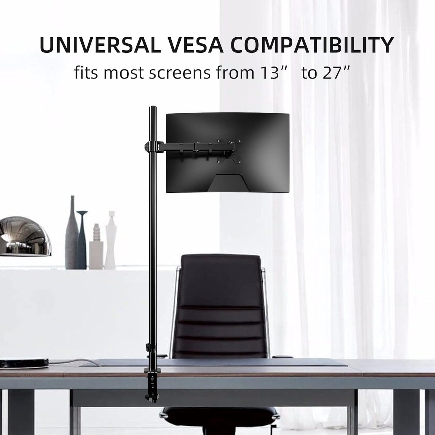 Pholiten Extra Tall Single Monitor Desk Mount Stand with 47 inch Pole for 13 to 27 inch Screens,Fully Adjustable Monitor Arm Mount for Desk, Holds up to 22lbs