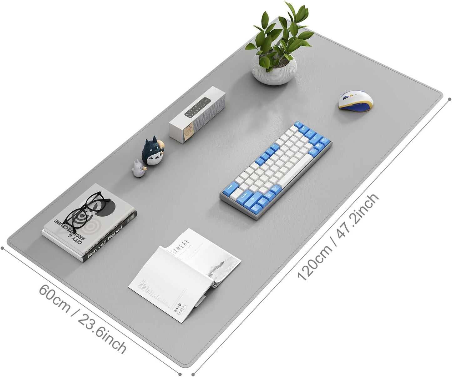 DAWNTREES Desk Mat Protector,PU Leather Desk Pad,Non Slip, Large Mouse Pad and Keyboard Mat, Waterproof Writing Pad for Office and Home (Light Gray,47.2''x23.6'')
