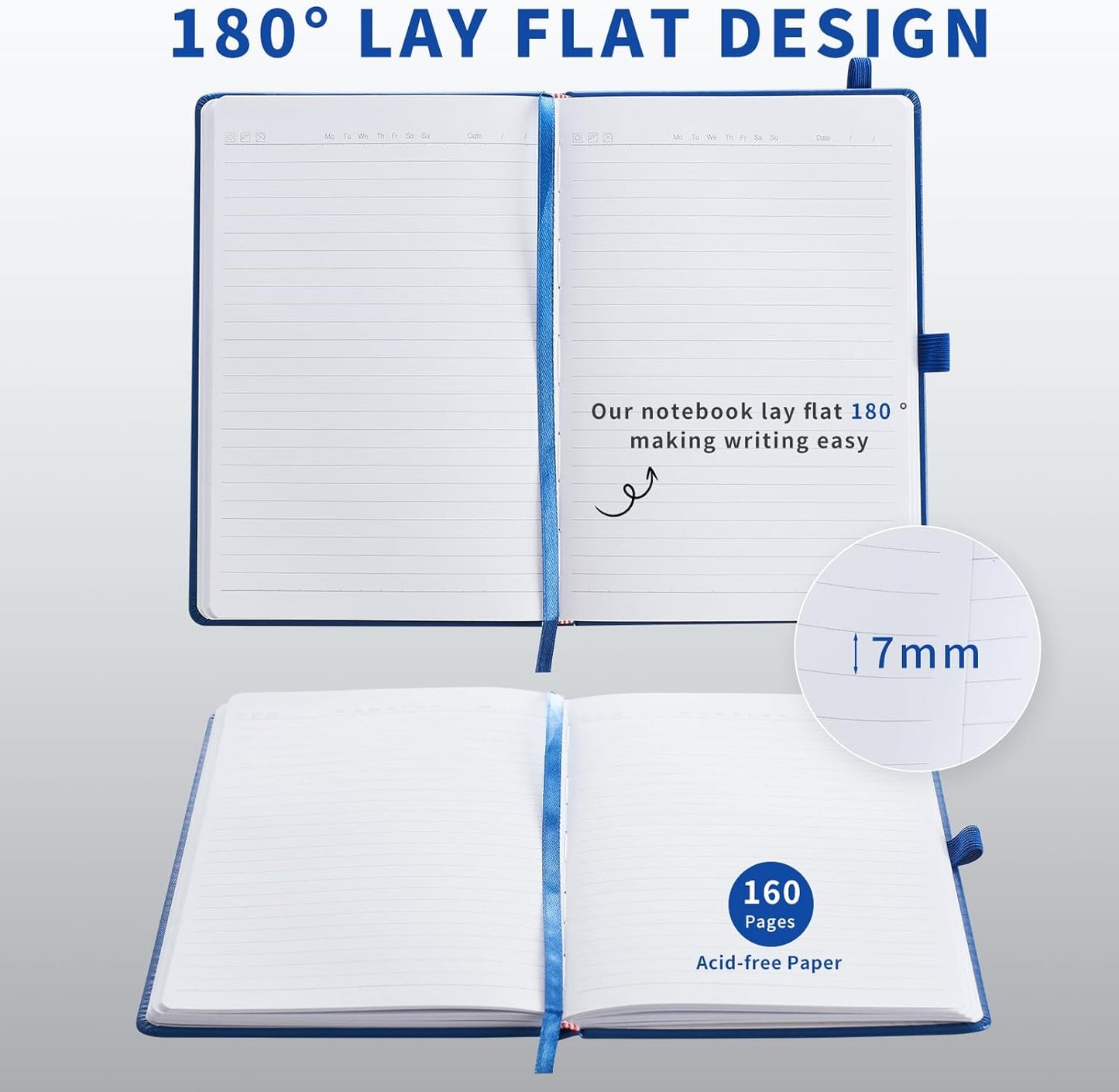 Hardcover Notebooks, A5 Lined Journals Notebook for Writing 160 Pages, 8.2 x 5.5 inch, Classic Ruled Notebooks for College/Work/Travel (Blue, 1 Pack)