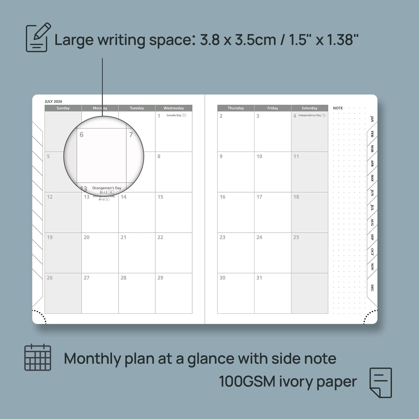 POPRUN Weekly Planner 2026 Calendar (Medium 6.75" x 8.75") 12 Months Notebook with Horizontal Layout, Leather Hardcover, Inner Pocket, 100GSM Thick Paper, Pen Holder - Aquamarine
