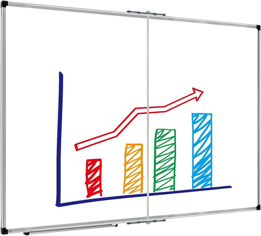 XBoard Magnetic Dry Erase Board 48 x 36 Inch, 4' x 3' Foldable White Board for Wall with Marker Tray, Silver Aluminum Frame Folding Message Presentation Board