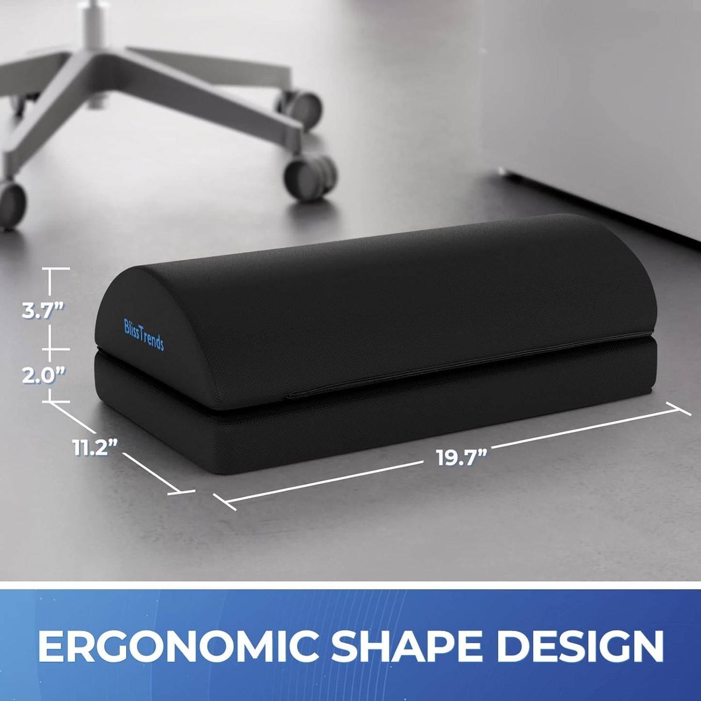 BlissTrends Foot Rest for Under Desk at Work-Versatile Foot Stool with Washable Cover-Comfortable Footrest with 2 Adjustable Heights for Car,Home and Office to Relieve Back,Lumbar,Knee Pain-Black Long