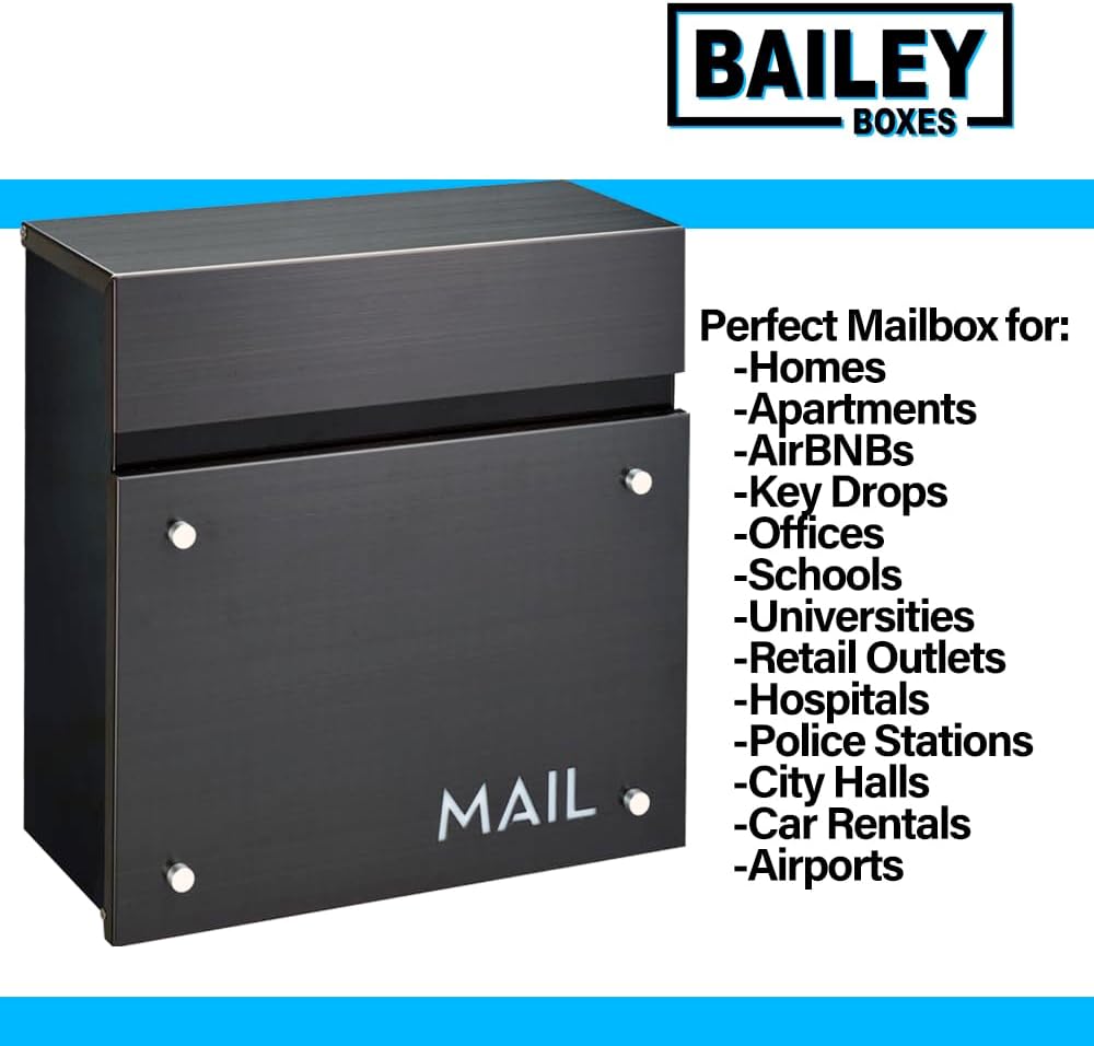 Wall-Mounted Modern Locking Mailbox from Bailey Boxes: Enhance Your Home with The Dalton - 14.25" H x 14" W x 5.75" D. Elevate Your Space with This Stylish Addition.