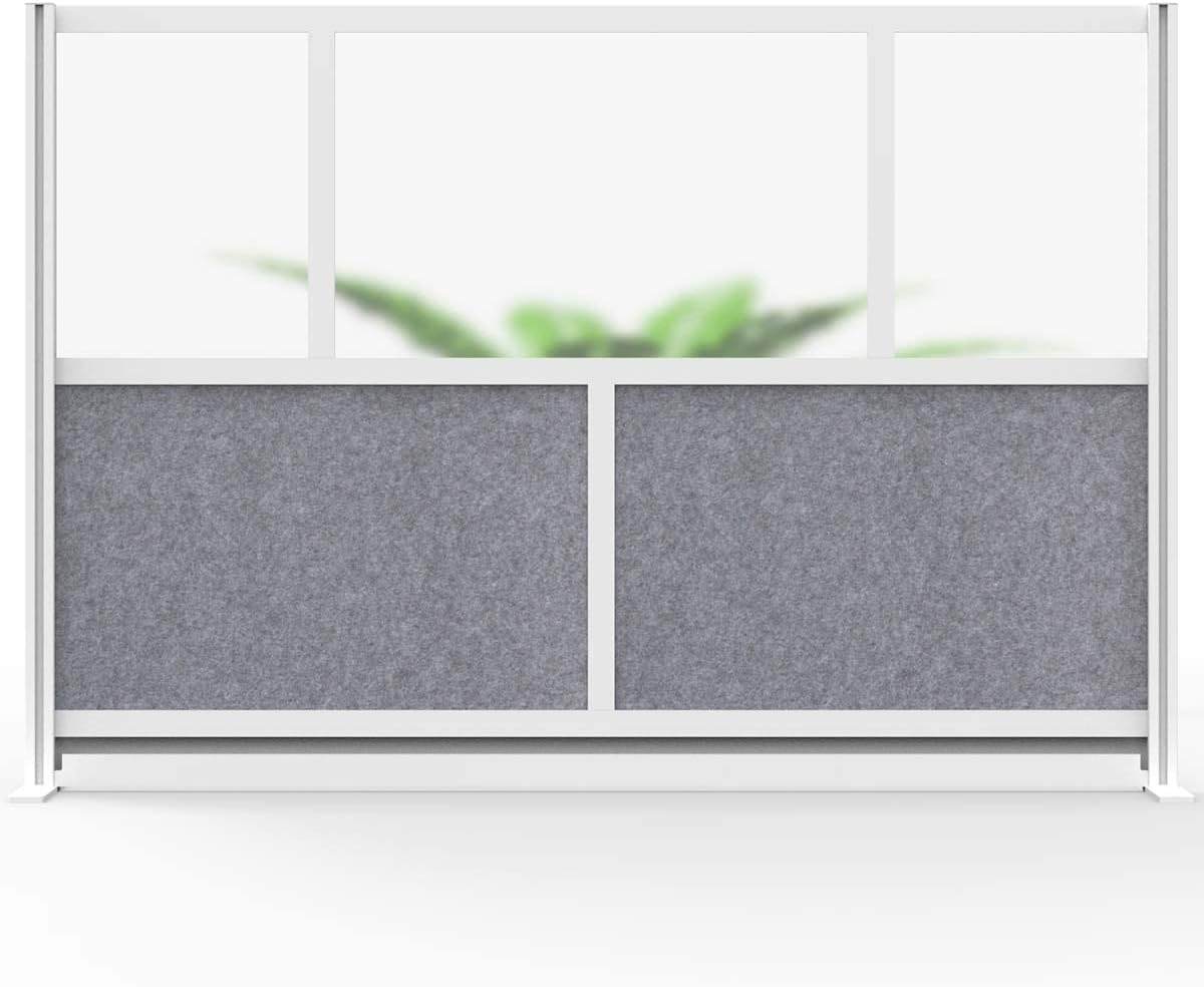 Stand Up Desk Store Expanse Modular Wall | 70'' x 48'' Wall | Expandable Partition Room Divider with Rearrangeable Frosted Acrylic & Sound Absorbent Panels (Silver Frame)