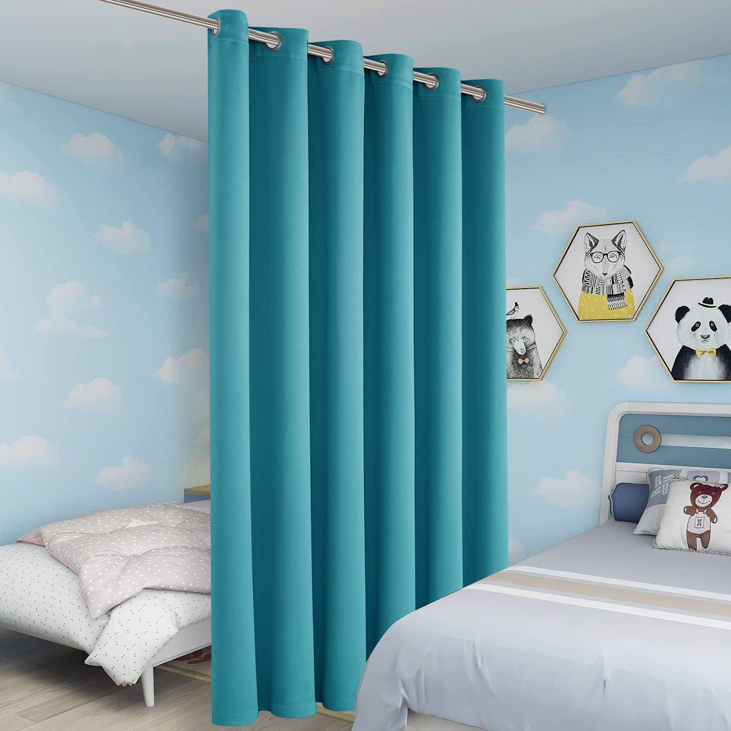 BONZER Room Divider Curtain Total Privacy Wall Noise Reducing Wide Blackout Curtains for Bedroom Living Room, 84L x 70W Inch (7L x 5.8W ft), 1 Panel, Teal