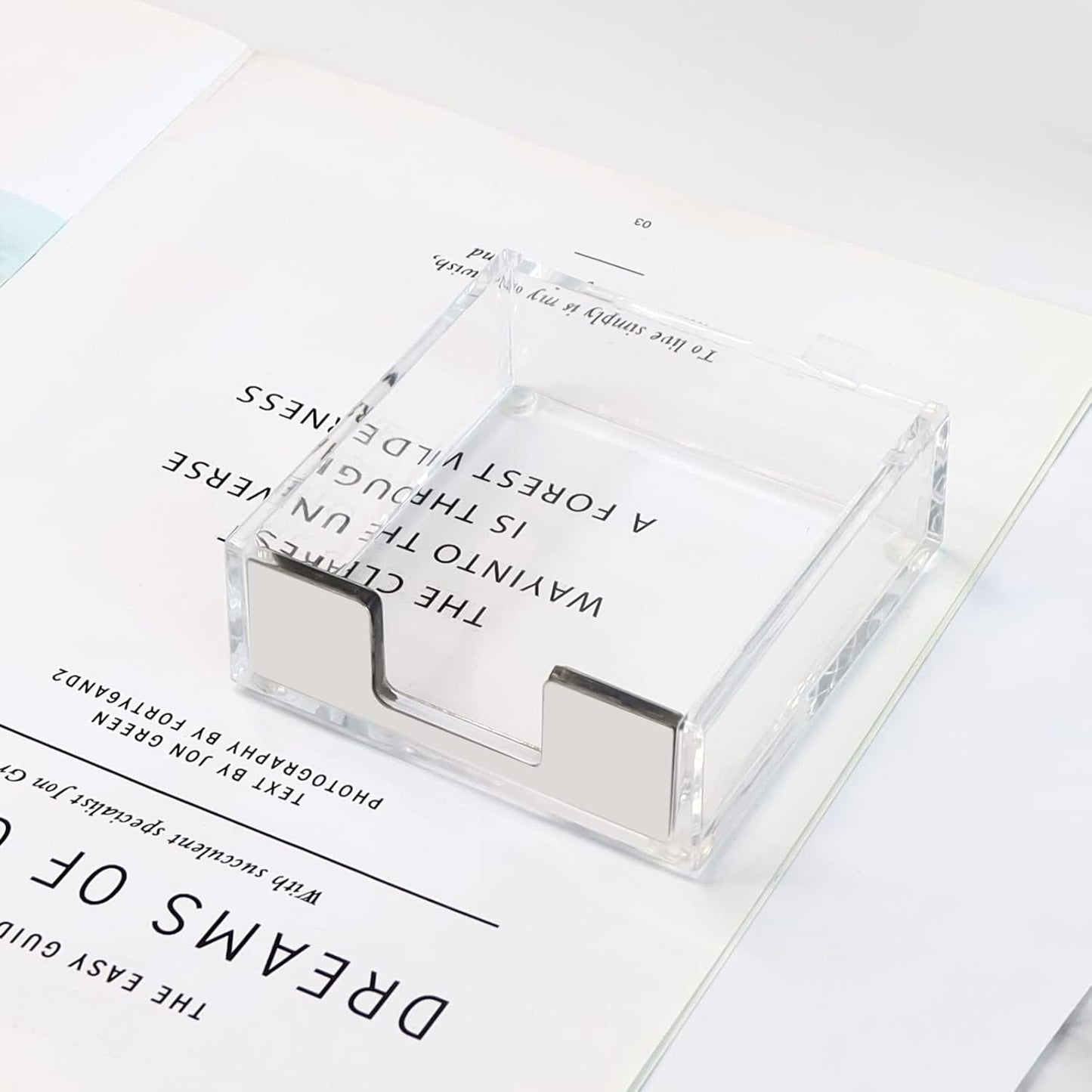 MultiBey Sticky Notes Memo Pad Holder Dispenser Silver Acrylic Transparent Sticky Note Pad Desk Supplies Organizer Accessories for Office Home Schools (Silver)