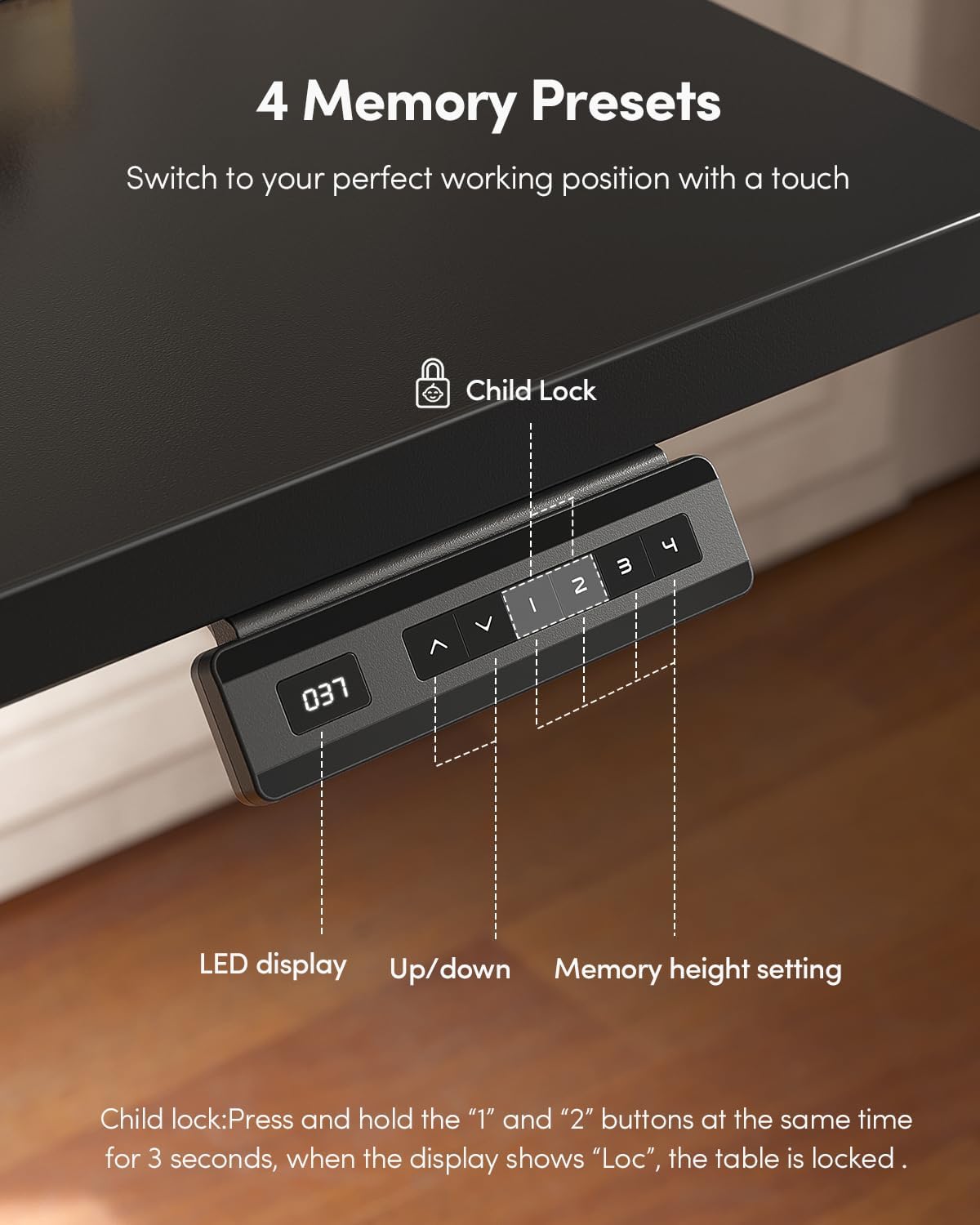 FEZIBO One-Piece Standing Desk Adjustable Height Stand up Home Office Desk, 32x24 Inch Electric Standing Computer Desk, with 4 Memory Presets, Fixable casters, Black