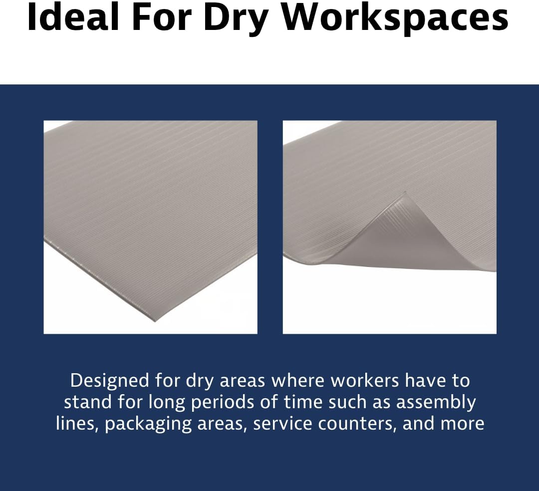 Notrax 410 Airug® 2' x 3' x 3/8" Anti Fatigue Mat, Enhanced Slip Resistance with Beveled Edges and Ribbed Surface, Ideal for Industrial and Commercial Workplaces, Gray, 410S0323GY