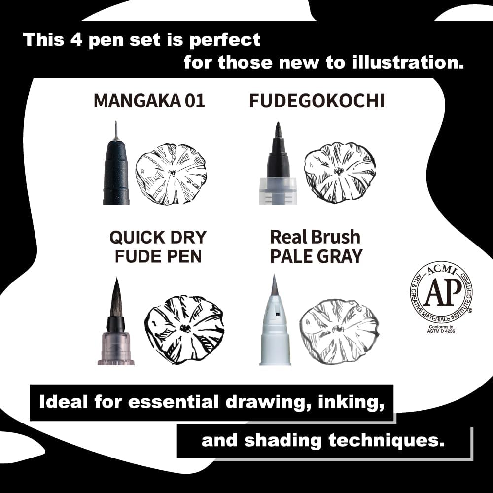 Kuretake ZIG Inktober Special Set, ZIG ILLUSTRATION BASIC SET NO.4 for Manga Drawing, Lettering and Calligraphy, Professional Artist Quality, Made in Japan