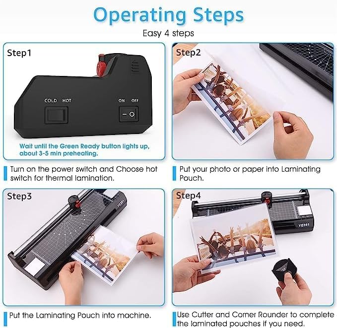 Laminator Machine for A3/A4/A6, YE381 13inch Thermal & Cold Laminating Machine for Home Office School Teacher Use with 150 Pouches, Paper Trimmer and Corner Rounder