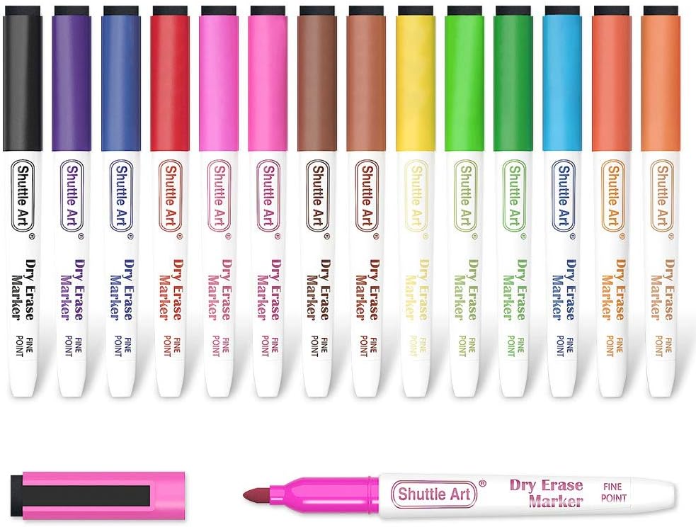 Shuttle Art Dry Erase Markers, 15 Colors Magnetic Whiteboard Markers with Erase,Fine Point Perfect For Writing on Whiteboards, Dry-Erase Boards,Mirrors for School Office Home