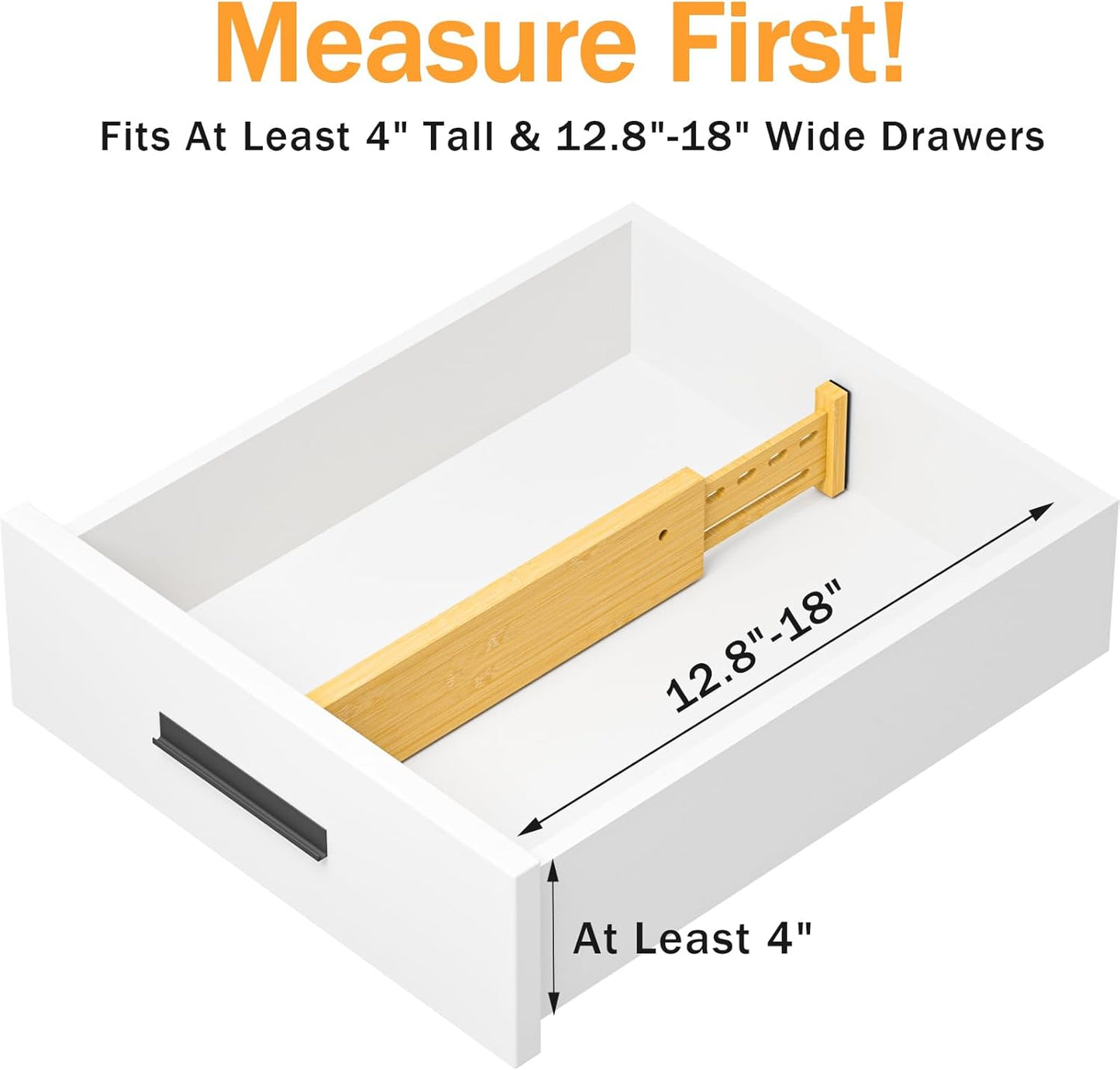 Bamboo Drawer Dividers 4" High, 12.8-18" Adjustable Drawer Organizers for Clothes,Expandable Dresser Separators in Bedroom/Kitchen/Bathroom/Office Organization and Storage,4 Pack