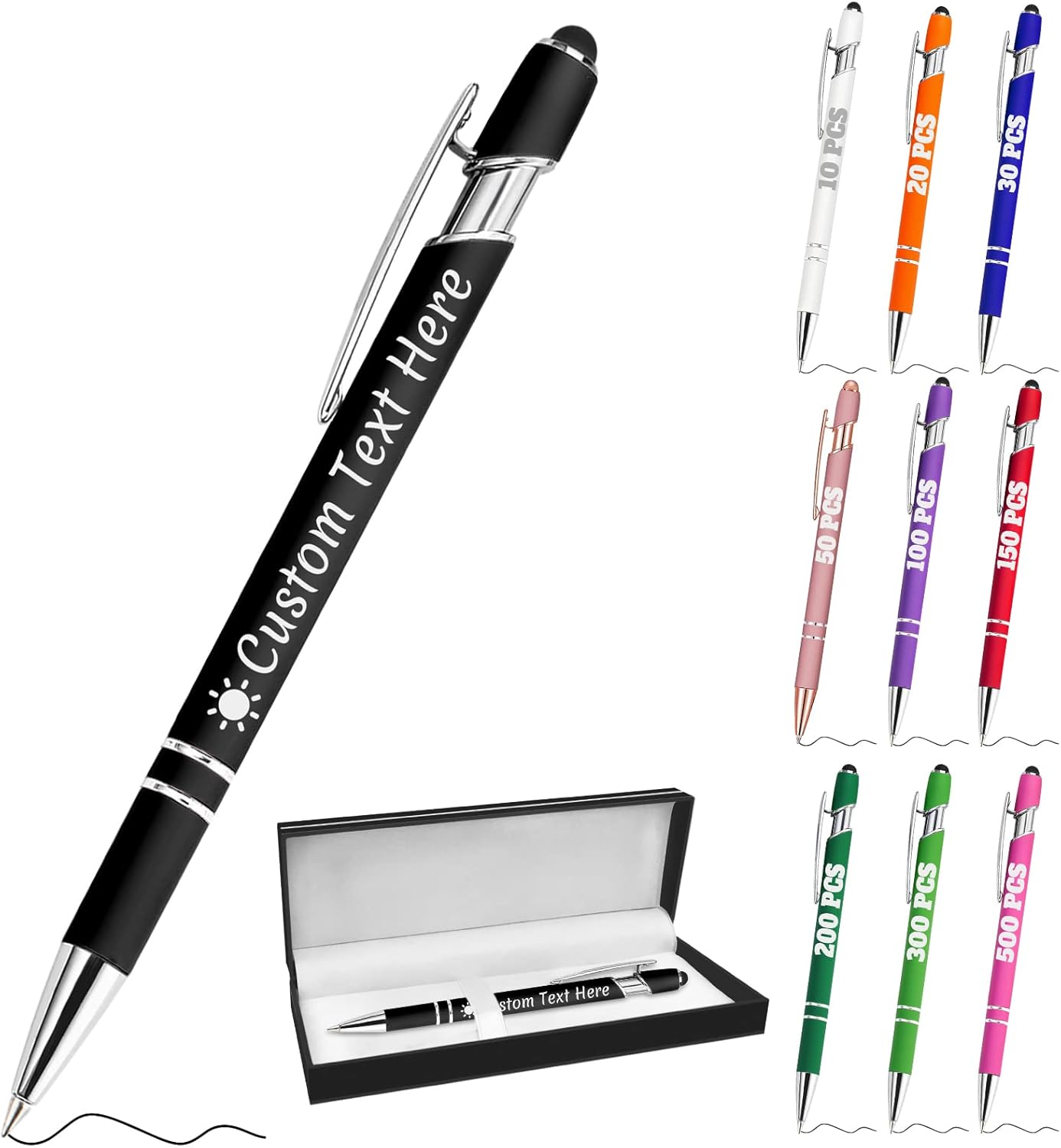 Personalized Pens with Name Custom Engraving Ballpoint Pens with Stylus Tip Customized Smooth Writing Pens Personalized Gifts for Anniversary Birthday or Graduation(Black,Black Ink)