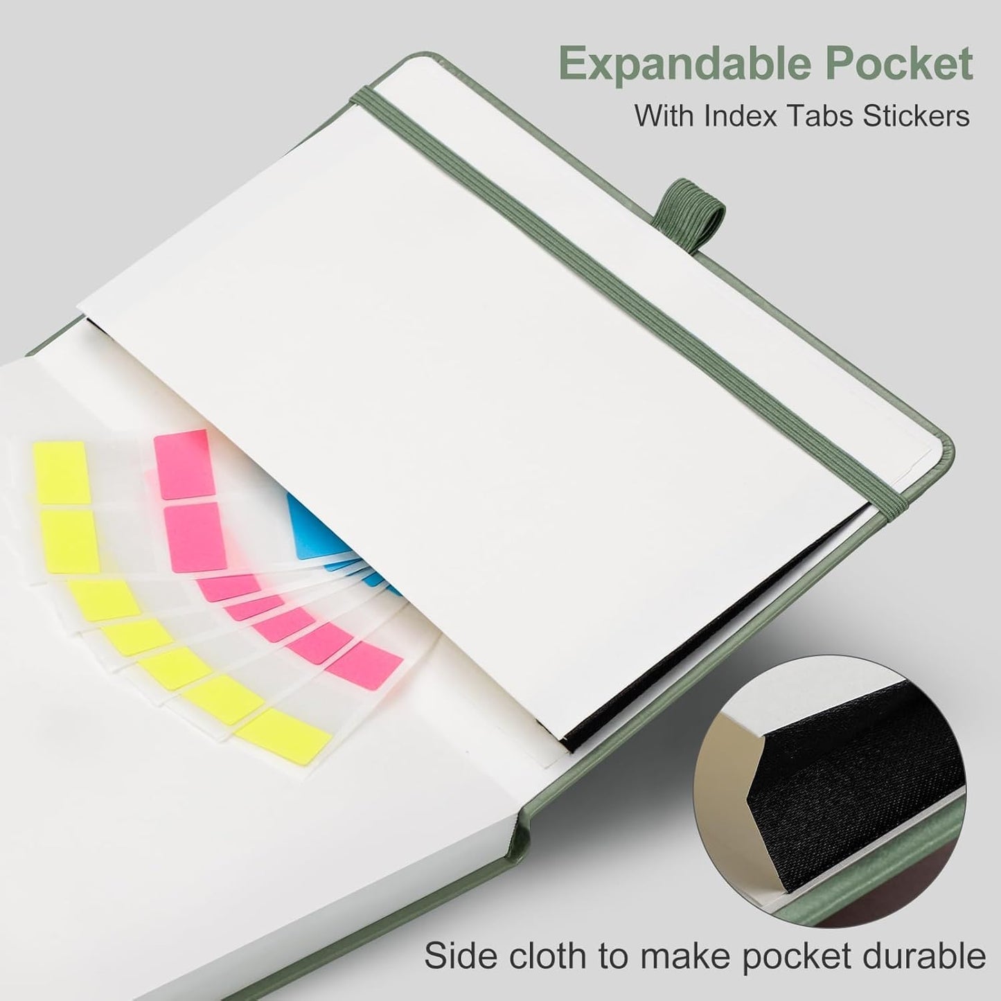 AHGXG Graph Paper Notebook - Grid Notebook Journal A5, 120 GSM Thick Graph Paper, 160 Pages, Leather Hardcover, for Graphing, Writing, Math, Engineering, 5.75'' × 8.38''- Sage Green