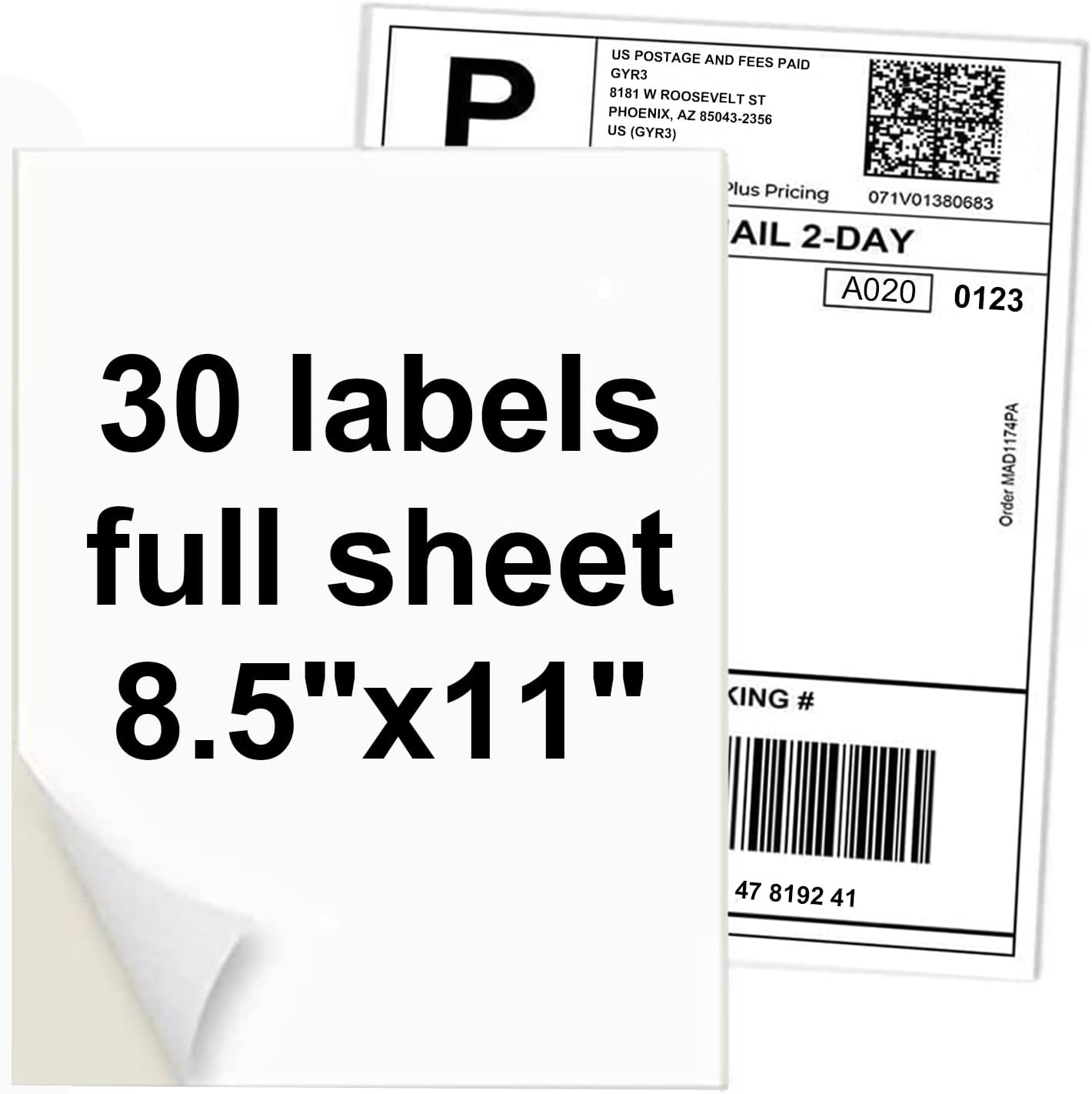 30 Full Sheets Sticker Paper for Laser & Ink Jet Printers, 8.5" x 11" Full Sheet Address Shipping Labels