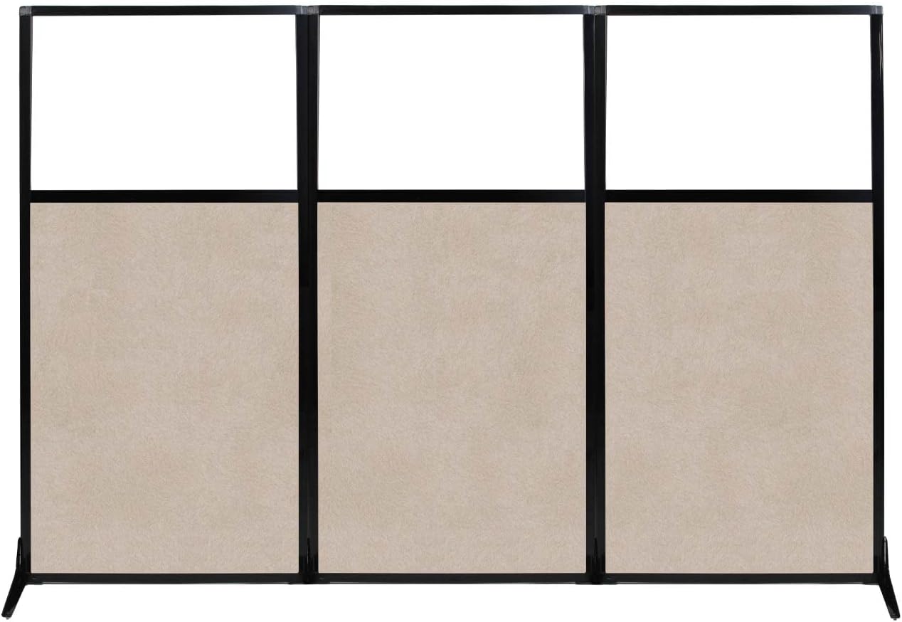 Versare Office Workstation Screen | Portable Wall Divider | Modern Cubicle | Freestanding Privacy Screen | Flexible Work Space | 3 Panels | 99" Wide x 70" Tall Beige SoundSorb Panels with Window