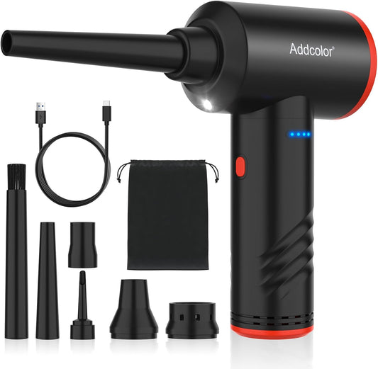 Compressed Air Duster 6000mAh Battery - Electric Air Duster Addcolor AD-38 Keyboard Cleaner for Office-3 Adjustable Wind Speeds with LED Light, Cordless & Reusable Canned Air Duster for Computers