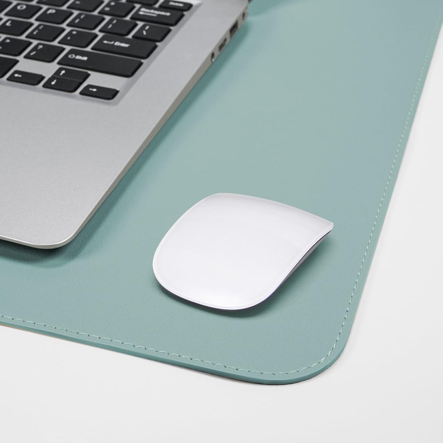 Leather Desk pad Protector, Large Desk mat with Natural Cork & PU Leather,Mouse pad,Non-Slip Office Desk Mat,Waterproof Desk Writing Pad for Office and Home (47in*23.7in, Light Blue)