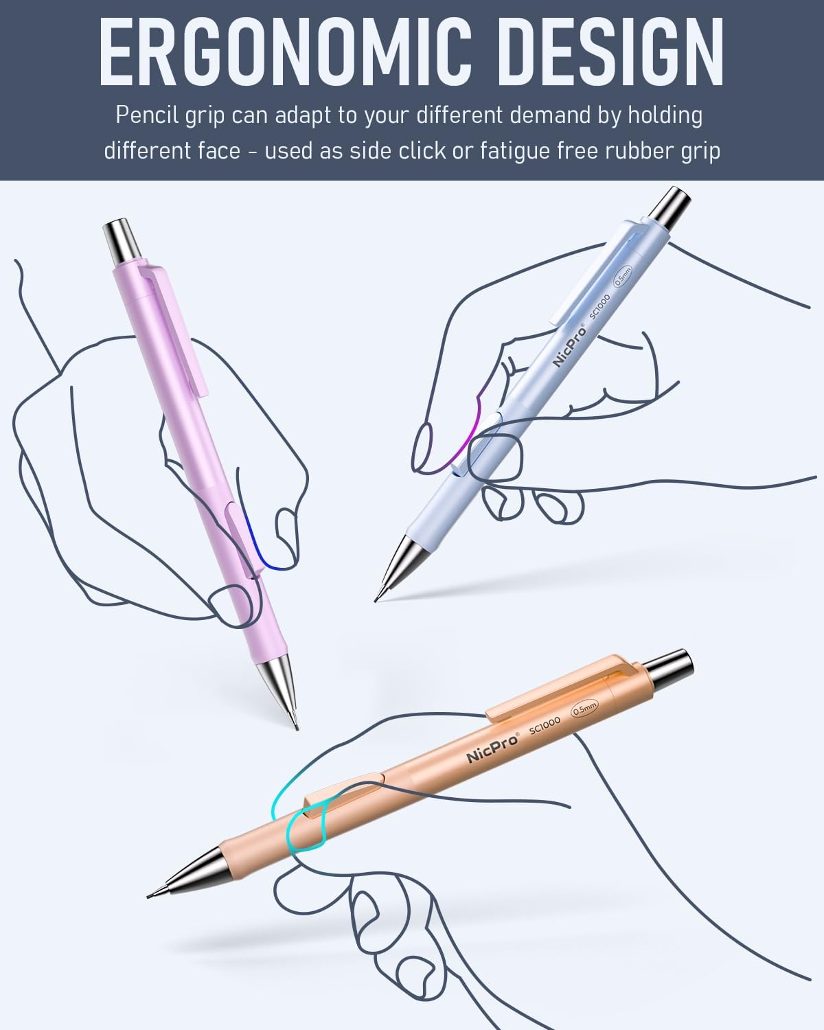 Nicpro 8 Pack Pastel Mechanical Pencil 0.5mm, Cute Fast Click Mechanical Pencils Set with 480PCS HB Lead Refills, 3 Erasers with Case, Aesthetic School Supplies for Writing Drawing Sketching