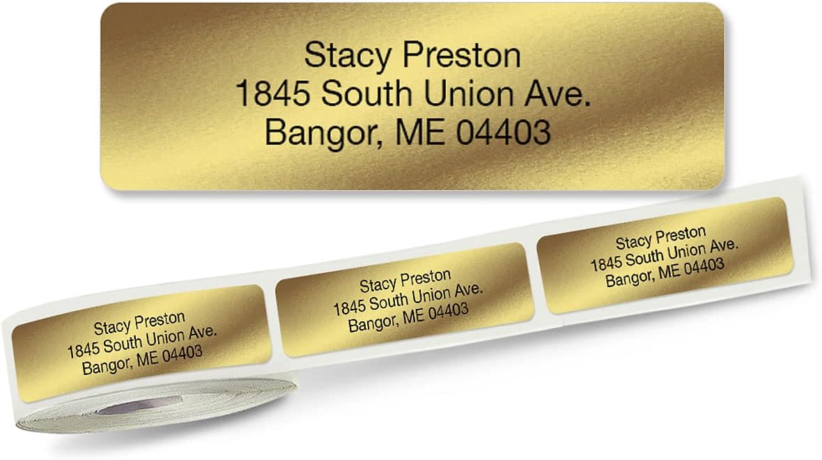 Personalized Return Address Labels, Roll of 250 Gold Foil Self-Adhesive Labels Without Dispenser, Customize with Name & Shipping Address, Colorful Images
