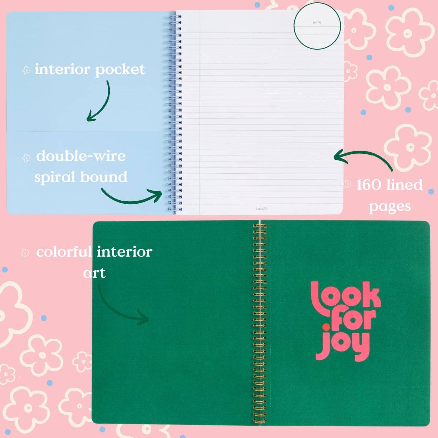 ban.do Rough Draft Large Spiral Notebook with Saying, 11" x 9" with Pockets and 160 College Ruled Pages, There's so Much to Look Forward to