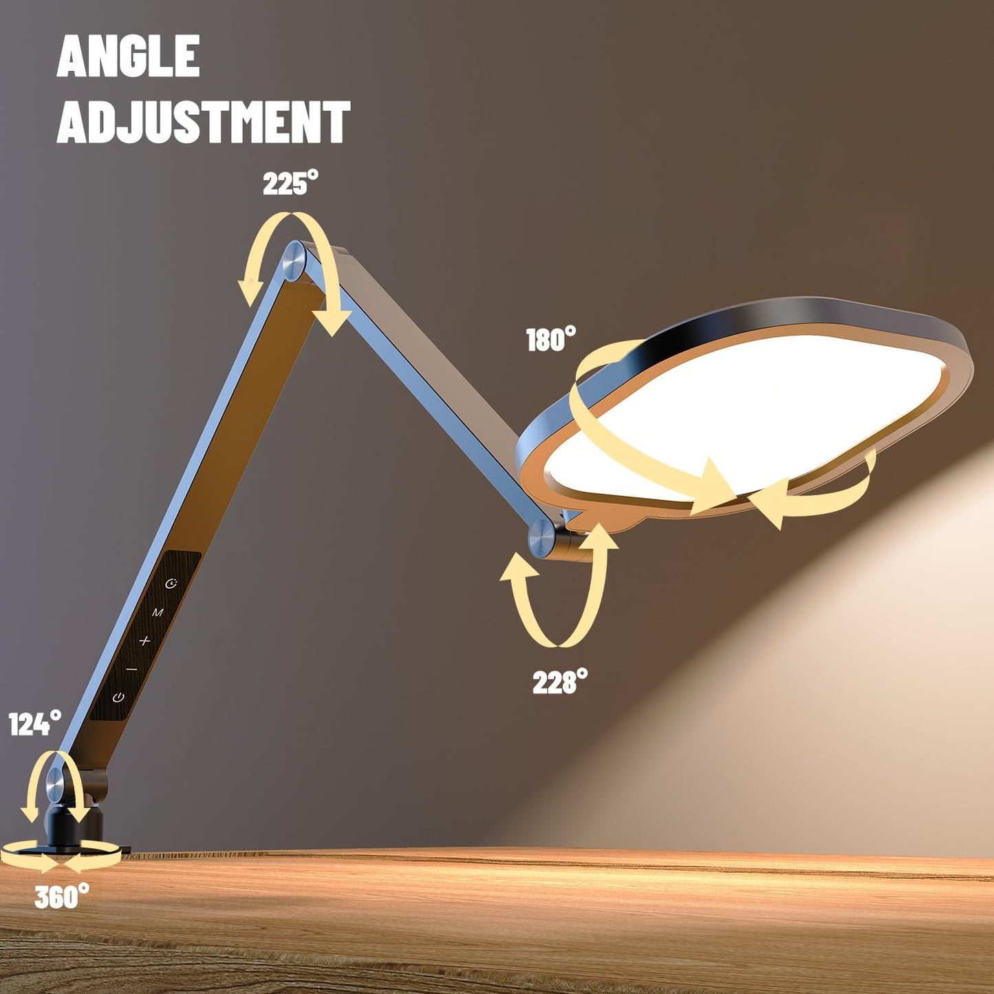 Led Desk Lamps for Home Office, Eye-Care Architect Light with Clamp, Dimmable Zoom Lighting with 3 Color Modes & 10 Brightness, Smart Computer Ring Light for Video Calls, Conference, Reading